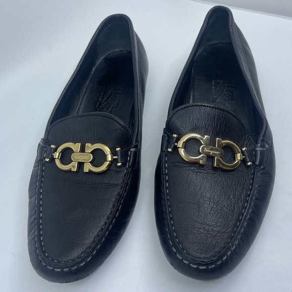 Salvatore Ferragamo Black Loafers with Gold Accent - Picture 5 of 13